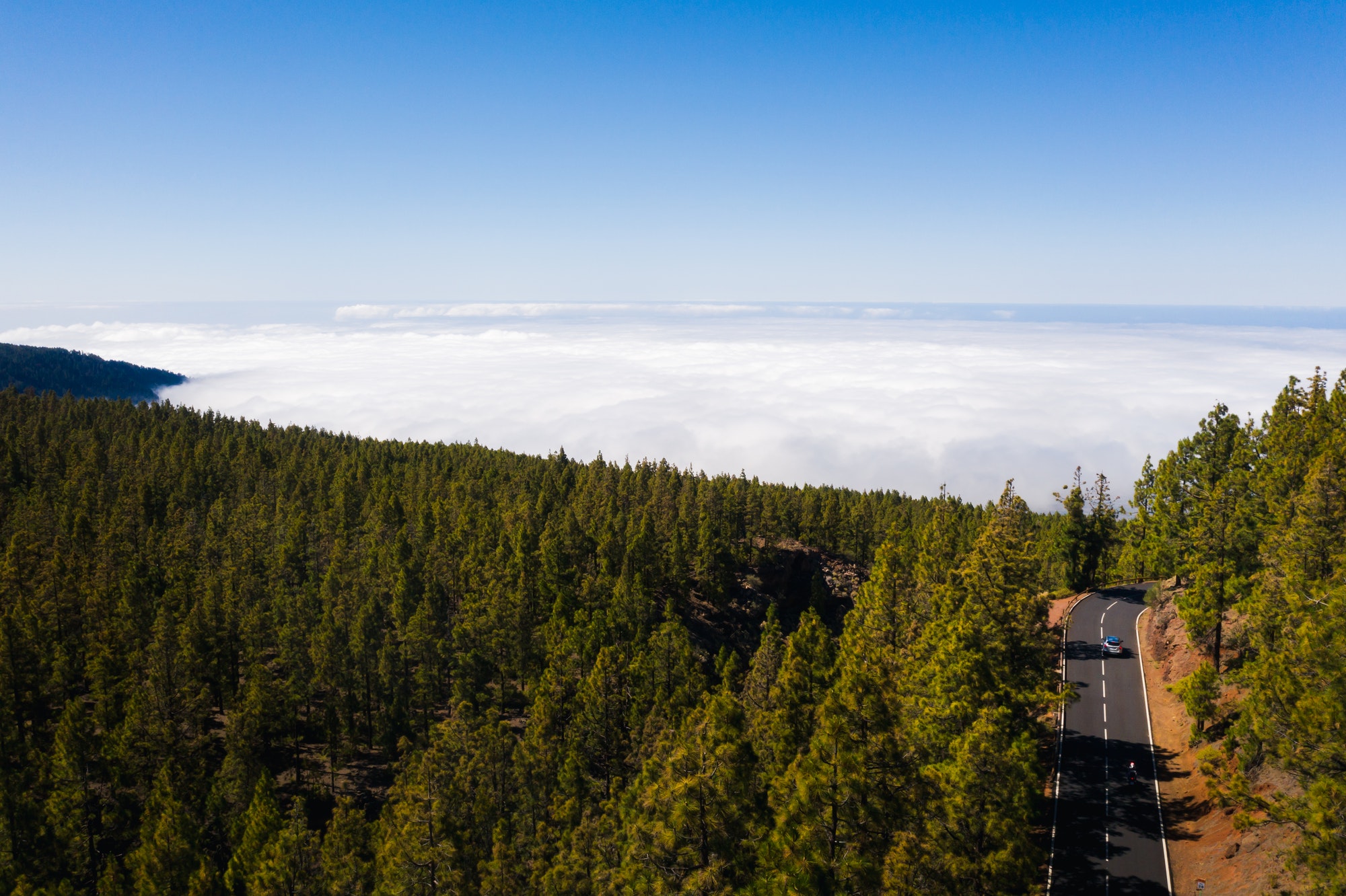 Cloud sea under mount Teide in Tenerife, aerial View over clouds on the island of Tenerife. Canary